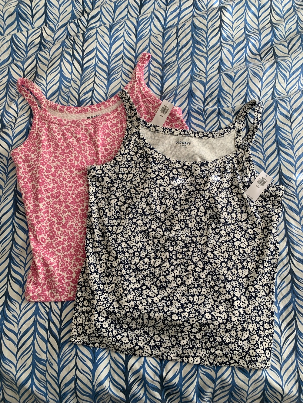 Old Navy Pink & Navy Floral Cami Tops